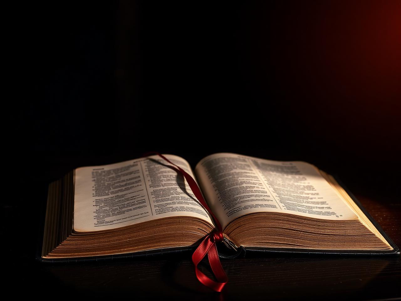 Open Bible with crimson ribbon
